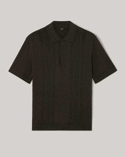 Knitted Pointelle Short Sleeve Polo, Khaki, hi-res